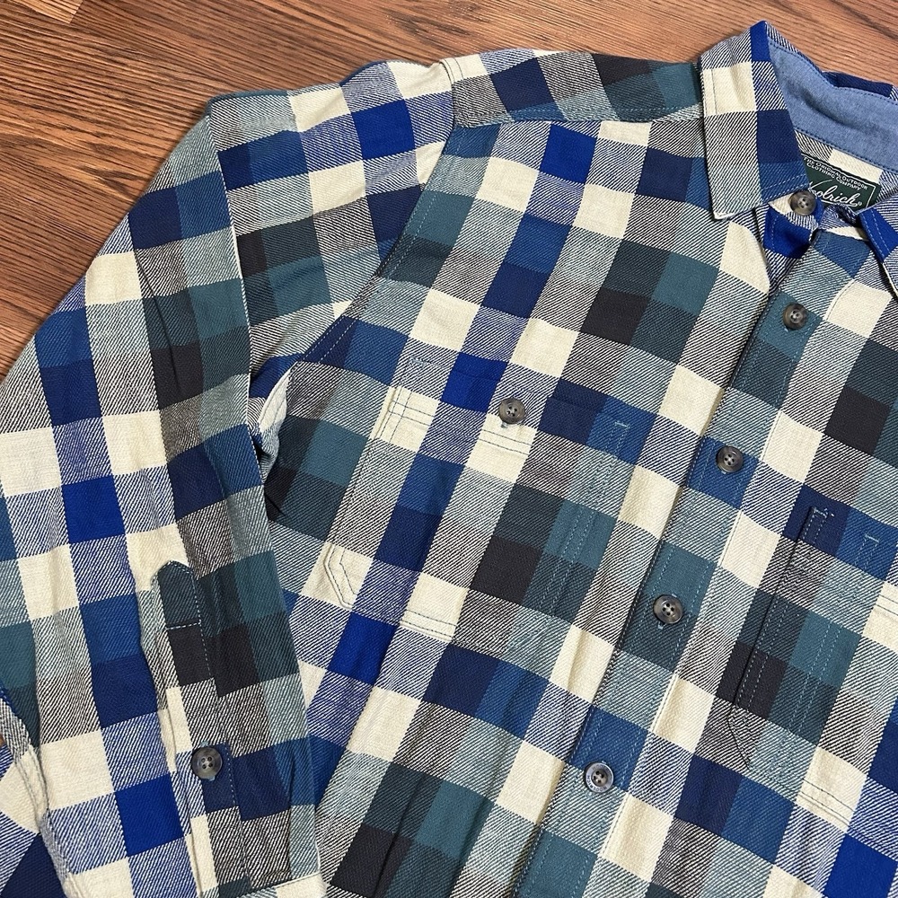 Woolrich Plaid Flannel Button Down Shirt Men's Large Green Outdoor Classic Heavy - Picture 2 of 11
